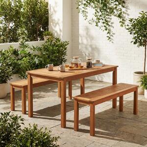 Costway Panchina da giardino a 2 posti in legno massello, Tavolino da caffè quadrato per balcone Naturale