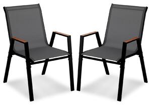 Costway Set di 2 sedie da giardino impilabili in tessuto traspirante e acciaio, Poltrone ergonomiche con braccioli portata 180 kg Nero