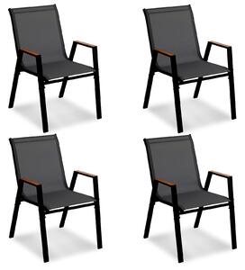 Costway Set di 4 sedie da giardino impilabili in tessuto traspirante e acciaio, Poltrone ergonomiche con braccioli portata 180 kg Nero