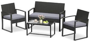 Costway Set mobili da giardino a 4 pezzi con piano in vetro temperato, Set da conversazione in rattan con 1 divano 2 posti Grigio