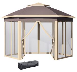Outsunny Gazebo Pieghevole da Giardino con Zanzariera e Doppio Tetto 405x340x285 cm, Beige|Aosom