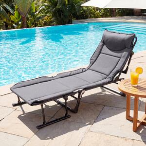 Costway Sedia a sdraio pieghevole con schienale reclinabile 6 posizioni e poggiatesta ergonomico, Letto da esterno con struttura in metallo 180 x 67,5 x 37 cm