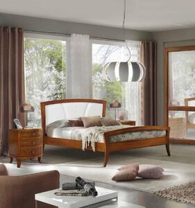 Letto classico legno sagomato tinta noce testata ecopelle 184x210x120