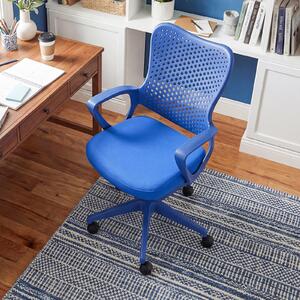 Costway Sedia da ufficio ergonomica con schienale reclinabile a forma di farfalla, Sedia comoda con seduta regolabile in altezza girevole 360° Blu