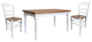 Set tavolo shabby gamba tornita 100x70 120x80 130x85 140x80 160x85 allungabile con 4/6 sedie seduta paglia