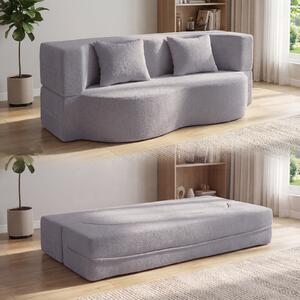 Costway Divano letto pieghevole 2-in-1 convertible in pile teddy con 2 cuscini comodi, Divano letto moderno per soggiorno camera ospiti Grigio