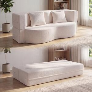 Costway Divano letto pieghevole 2-in-1 convertible in pile teddy con 2 cuscini comodi, Divano letto moderno per soggiorno camera ospiti Bianco