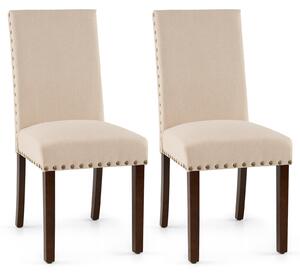 Costway Set di 2 sedie da pranzo imbottite gambe in legno massello e piedini regolabili, Sedie da cucina con schienale alto Beige