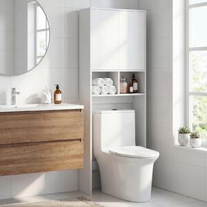 Costway Mobile bagno sopra wc con 2 ante 2 scomparti aperti e ripiano regolabile, Scaffale sopra lavatrice per lavanderia salvaspazio da terra