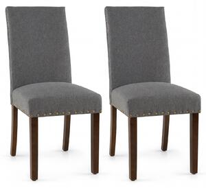 Costway Set di 2 sedie da pranzo imbottite gambe in legno massello e piedini regolabili, Sedie da cucina con schienale alto Grigio