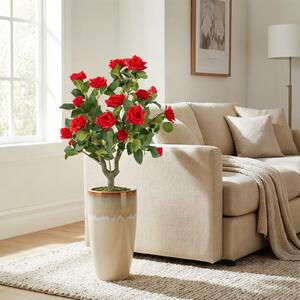 Costway Rose rosse finte per decorazioni con 18 rose 186 foglie, Robusta punta in lega di alluminio 2 mazzi fiori artificiali realistici