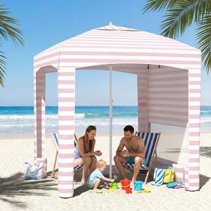 Costway Tenda da spiaggia con parete laterale rimovibile borsa portatile 4 sacchi e 4 ganci per appendere, Gazebo da esterno regolabile in altezza Rosa