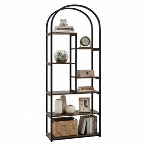 Costway Libreria ad arco con 2 kit antiribaltamento e piedini regolabili, Libreria a 7 ripiani aperto con struttura in legno robusta