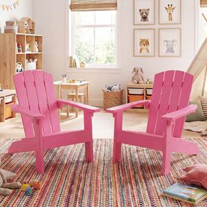 Costway Sedia adirondack per bambini in plastica resistente alle intemperie, Poltrona da giardino con schienale a doghe inclinato Rosa