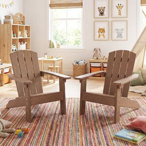 Costway Sedia adirondack per bambini in plastica resistente alle intemperie, Poltrona da giardino con schienale a doghe inclinato Marrone