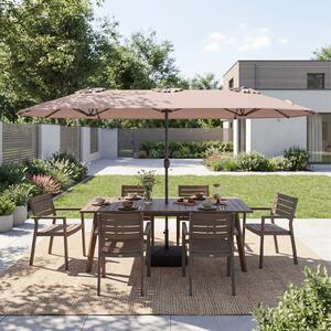 Costway Ombrellone da esterno rettangolare con maniglia a manovella scorrevole 12 stecche resistenti e 2 sacchi di sabbia, Ombrellone doppio da giardino Marrone