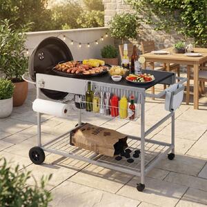 Costway Carrello per barbecue da esterno con ampio piano ripiano a rete porta spezie portarotolo, Carrello da cucina per barbecue 18-22 pollici