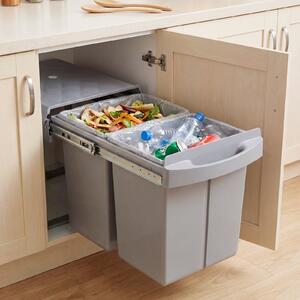 Costway Pattumiera estraibile sottolavello con 2 contenitori rimovibili 20 l + 20 l, Bidone della spazzatura facile da installare per cucina