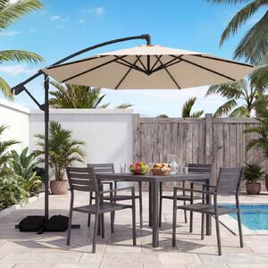 Costway Ombrellone da giardino con 8 stecche sacchi di sabbia tettuccio girevole e ventilato, Ombrellone portatile resistente Beige
