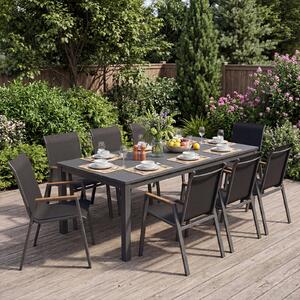 Costway 2*Set di 4 sedie da giardino impilabili in tessuto traspirante e acciaio, Poltrone ergonomiche con braccioli portata 180 kg Nero