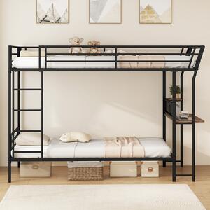 Costway Letto a castello con scrivania struttura in metallo con sponde di sicurezza e scala incluse, Letto loft con postazione di lavoro in legno