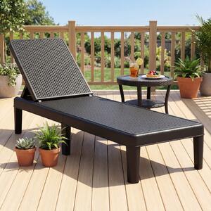 Costway Lettino prendisole da giardino con schienale inclinabile a 4 livelli in pp rattan, Sdraio resistente alle intemperie portata 150 kg Nero