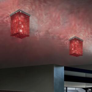 Plafoniere - Lampade Da Soffitto Classico Cubo Metallo Rosso E Cristallo 7 Luci