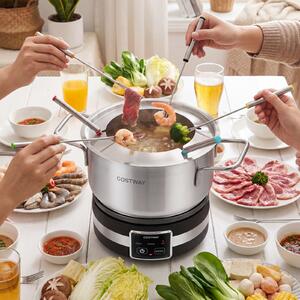 Costway Set fonduta formaggio 1200w elettrica in acciaio inox, Set fonduta cioccolato con temperatura regolabile e protezione dal surriscaldamento