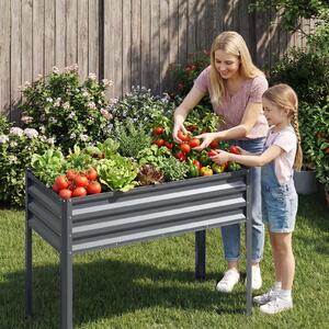 Costway Fioriera rialzata da esterno con fori di drenaggio, Letto da giardino in metallo resistente alle intemperie Grigio