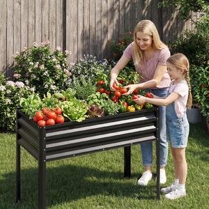 Costway Fioriera rialzata da esterno con fori di drenaggio, Letto da giardino in metallo resistente alle intemperie Nero