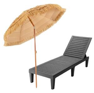 Costway Ombrellone da spiaggia 200cm con chaise longue da esterno, ombrellone portatile con sedia reclinabile Nero