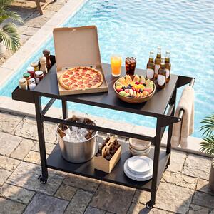 Costway Carrello per barbecue con portaspezie e ripiano portaoggetti inferiore, Carrello cucina da esterno per bbq in metallo