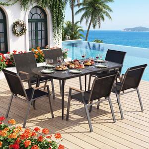 Costway Tavolo da giardino con foro per ombrellone da 4 cm, Tavolo pranzo da esterno a 6 posti struttura in metallo robusta portata 100 kg