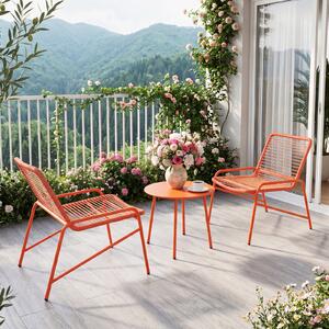 Costway Salotto da giardino in rattan PE, Salottino da esterno con 1 tavolino rotondo e 2 poltrone ergonomiche Arancione
