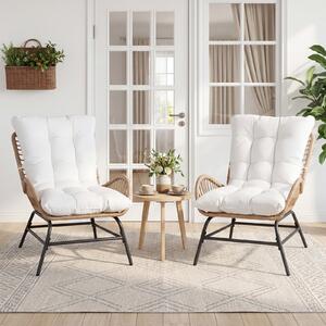 Costway 2*Sedia da pranzo in rattan con cuscino morbido e telaio di supporto in metallo, Poltrona da giardino per terrazza Bianco