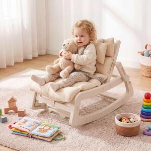 Costway Sedia a dondolo per bambini con schienale regolabile poggiatesta rimovibile e cintura 5 punti, Sdraietta a dondolo imbottita Beige