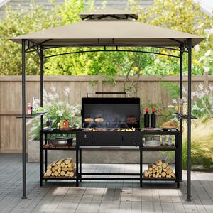 Costway Gazebo per griglia e pergolato per barbecue con doppio tetto, Tenda da esterno 242 x 150 cm Beige
