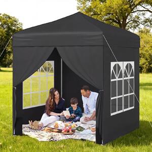 Costway Gazebo pieghevole da giardino struttura in acciaio al carbonio, Gazebo da esterno con pareti removibili altezza regolabile Nero