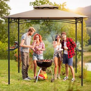 Costway Gazebo per griglia e pergolato per barbecue con doppio tetto, Tenda da esterno 242 x 150 cm Marrone