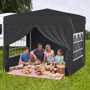 Costway Gazebo da giardino pieghevole con 4 pannelli laterali altezza regolabile borsa da trasporto, Gazebo da esterno impermeabile Nero