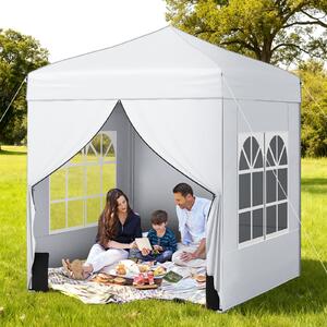 Costway Gazebo pieghevole da giardino struttura in acciaio al carbonio, Gazebo da esterno con pareti removibili altezza regolabile Bianco