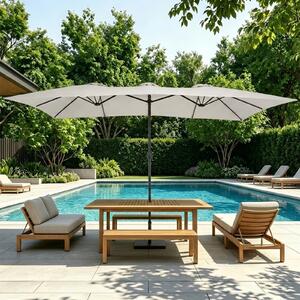 Costway Ombrellone da esterno con 12 costole palo in metallo parte superiore ventilata e manovella, Ombrellone rettangolare da giardino Beige
