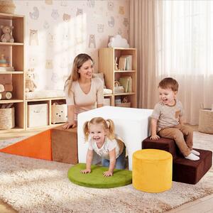 Costway Set di blocchi in schiuma per bambini 3+ anni con arrampicata scivolo e scala, Costruzini morbide a 6 pezzi Bianco