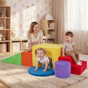 Costway Set di blocchi in schiuma per bambini 3+ anni con arrampicata scivolo e scala, Costruzini morbide a 6 pezzi Rosso