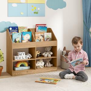 Costway Libreria per bambini a 4 livelli salvaspazio, Scaffale per libri e giocattoli con 4 cubi 4 scomparti aperti e anti-ribaltamento Naturale
