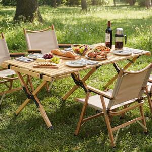 Costway Tavolo da picnic pieghevole e portatile a 4-6 posti, Tavolo da campeggio in legno massello con piano arrotolabile Naturale