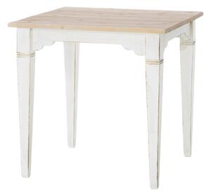 Tavolo in abete laccato bianco consumato effetto shabby con piano tinta naturale misure l.80 p.80 h.78 (6080)
