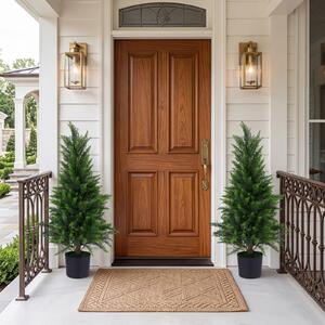 Costway Set di 2 alberi artificiali di cedro resistenti al sole pianta topiaria finta, Albero artificiale in vaso con cemento e fondo rinforzato 90cm