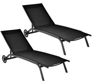 Costway 2*Chaise longue regolabile per cortile con ruote, Sedia a sdraio reclinabile in 6 posizioni da esterno Nero