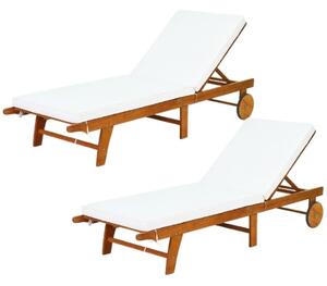 Costway 2*Chaise longue di legno da esterno con cuscino per giardino prato cortile, Poltroncina regolabile